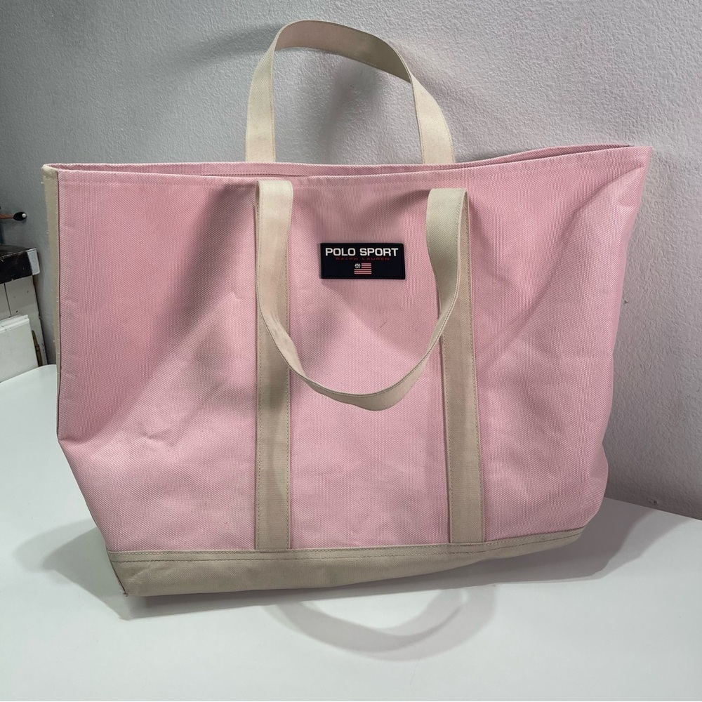 Vintage Polo Sport Ralph Lauren Baby Pink Canvas Large Tote City Gym School  Bag